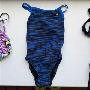 TYR Women’s Blue and Black Striped One-Piece Training Swimsuit Size 26